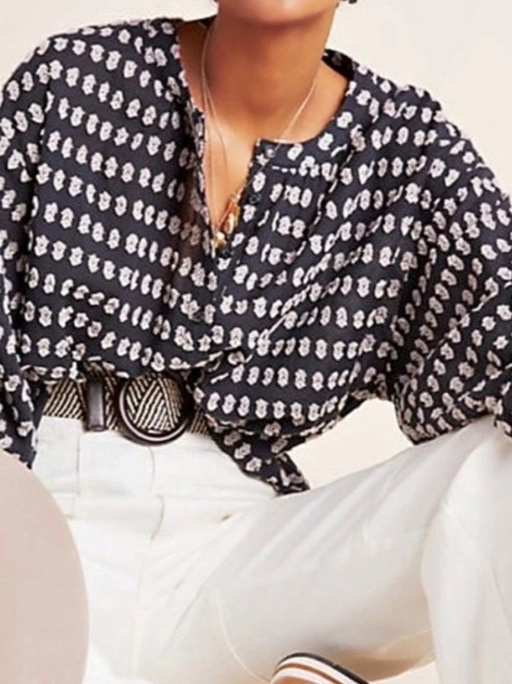 Pilcro Black and White Printed Textured Cotton Blouse - Size 1X